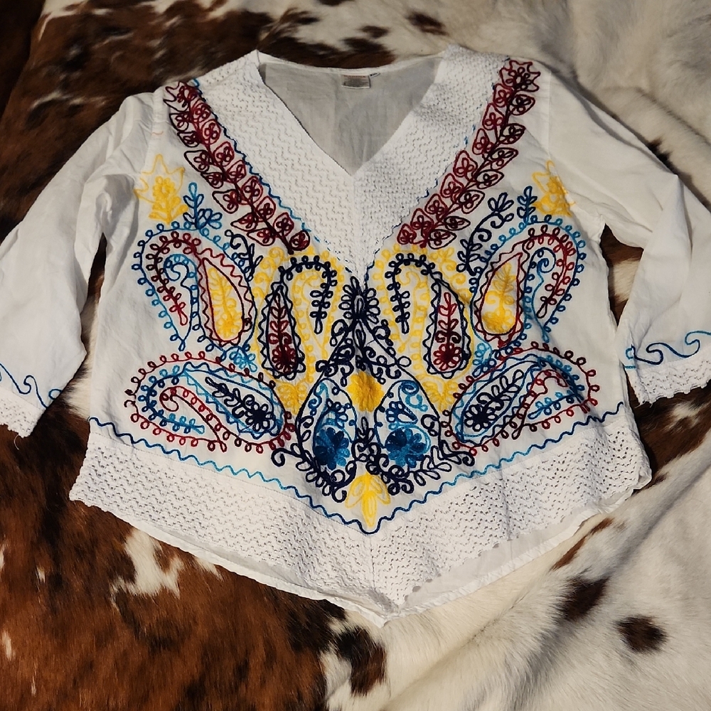 Karina Embroidered V-Neck Blouse Sz XXL